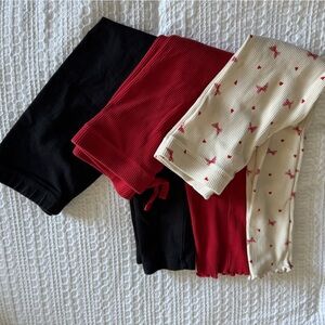 H&M Ribbed Leggings Set in Red and Cream and black